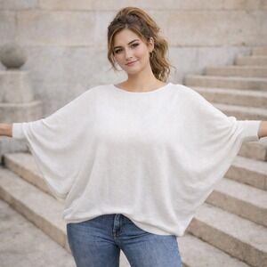 Carole Christian White Batwing Dolman Knit Sweater Womens XS Modern Cozy Luxury